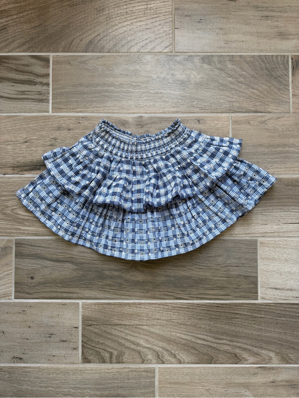 Gingham plaid Subdued blue skort size S cottagecore embroidery